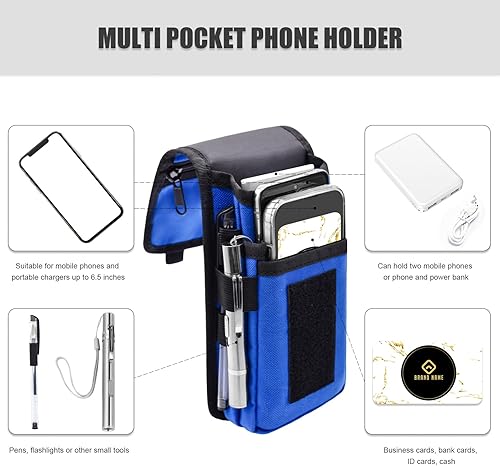 Miniatura 3 de Dual Phone Holster, Large Smartphone Pouch, Belt Cell Phone Holder for iPhone 16/15/14 Pro Max & Samsung Phones, Compatible with Power Bank, for Blue