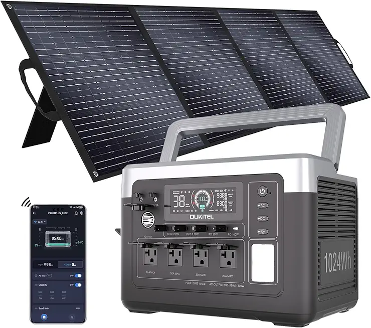 OUKITEL P1000 Plus 1800W Power Station with 200W Solar Panel, 1024Wh Solar Generator with 4 AC Outle...