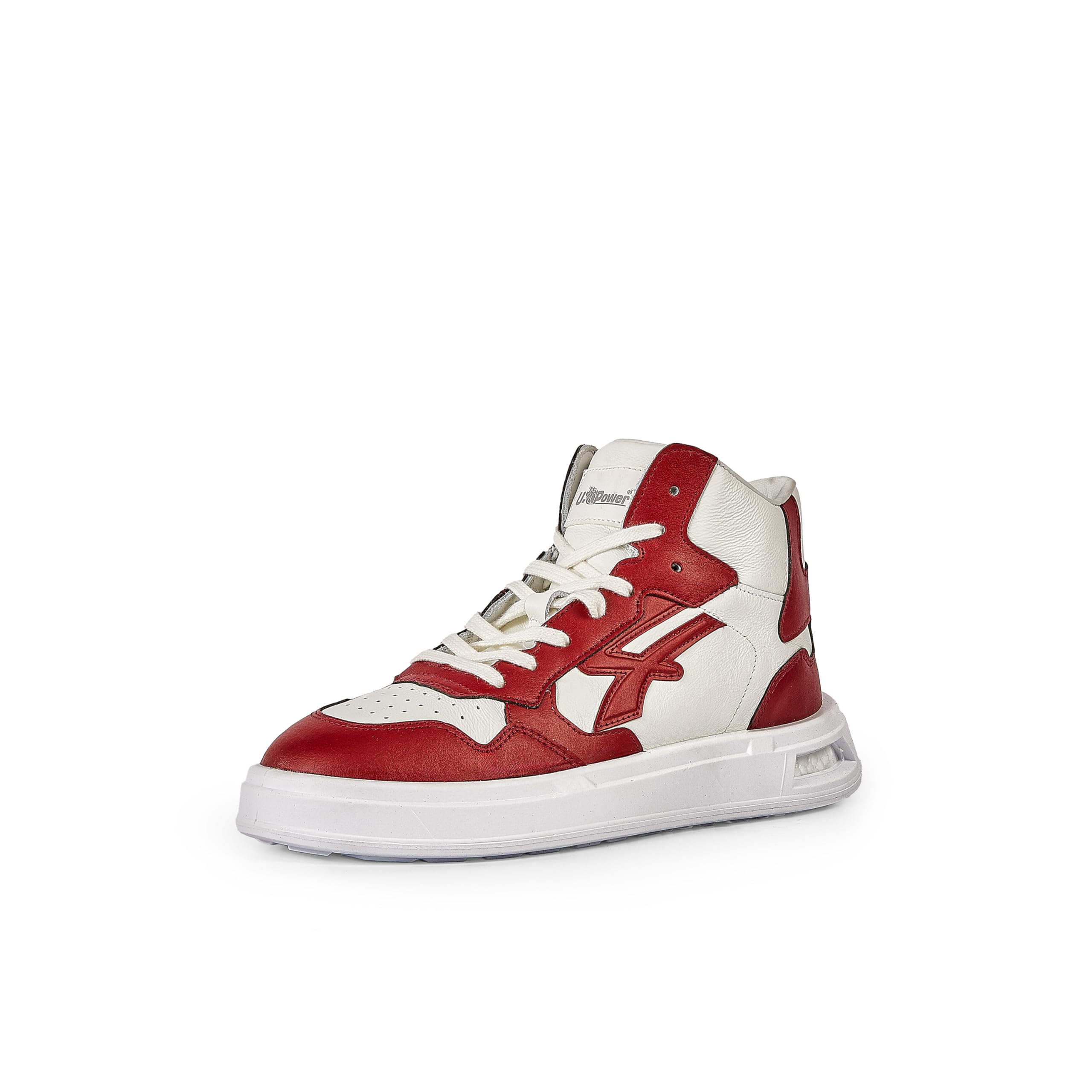 U-Power Urban Lifestyle Kalysta, Scarpe Sportive e Casual Bianche e Rosse in Morbida Pelle. Sneakers Alte con Suola Antiscivolo con Inserto Infinergy, Ideali per l'uso Quotidiano.