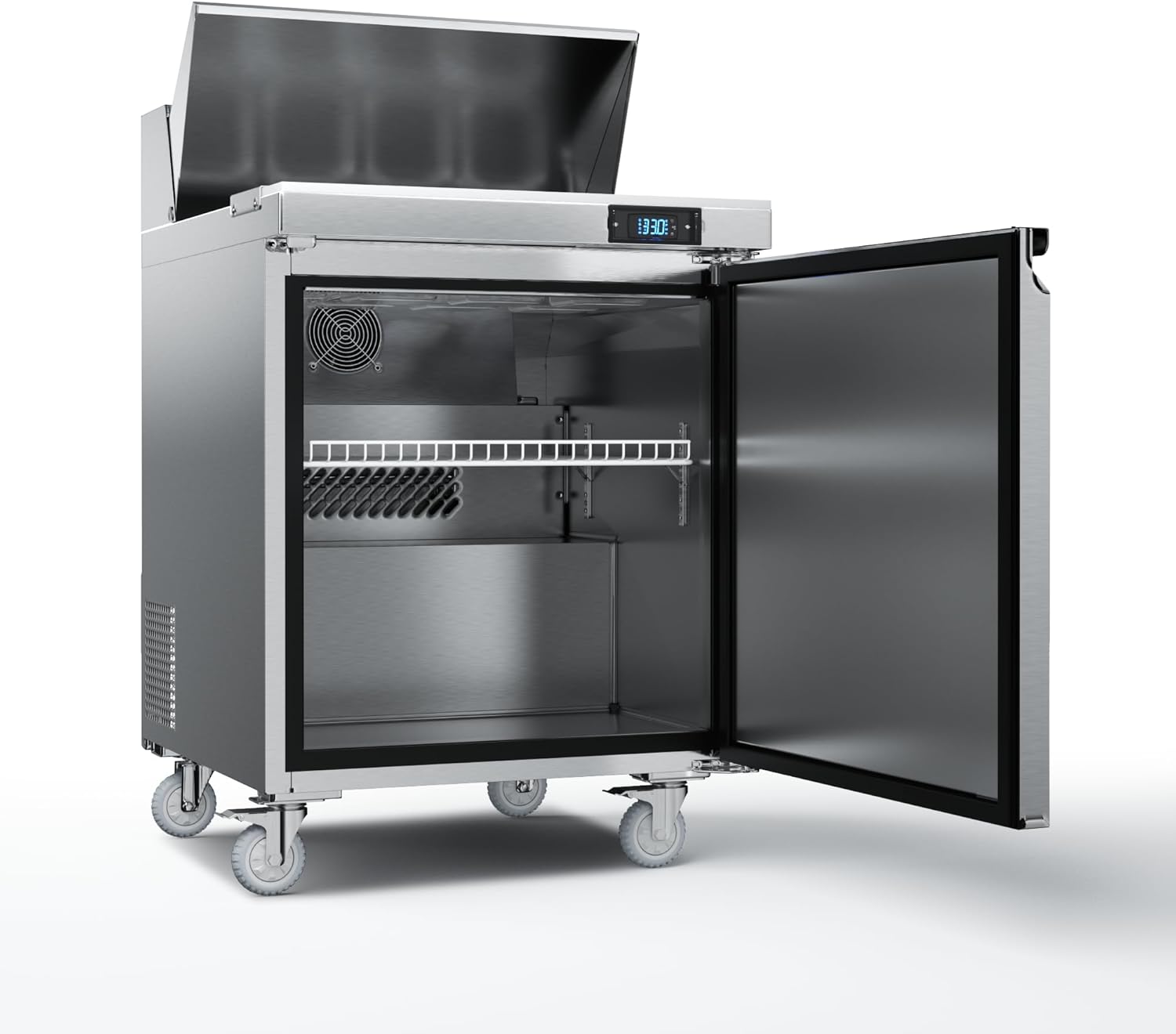 Coolake 27'' W Commercial Refrigerator Sandwich Salad Prep Table, 1 Door Sandwich Fridge with 8 GN 1/6 Pans, Counter Fan Cooling Refrigerator for Restaurant, ETL DOE