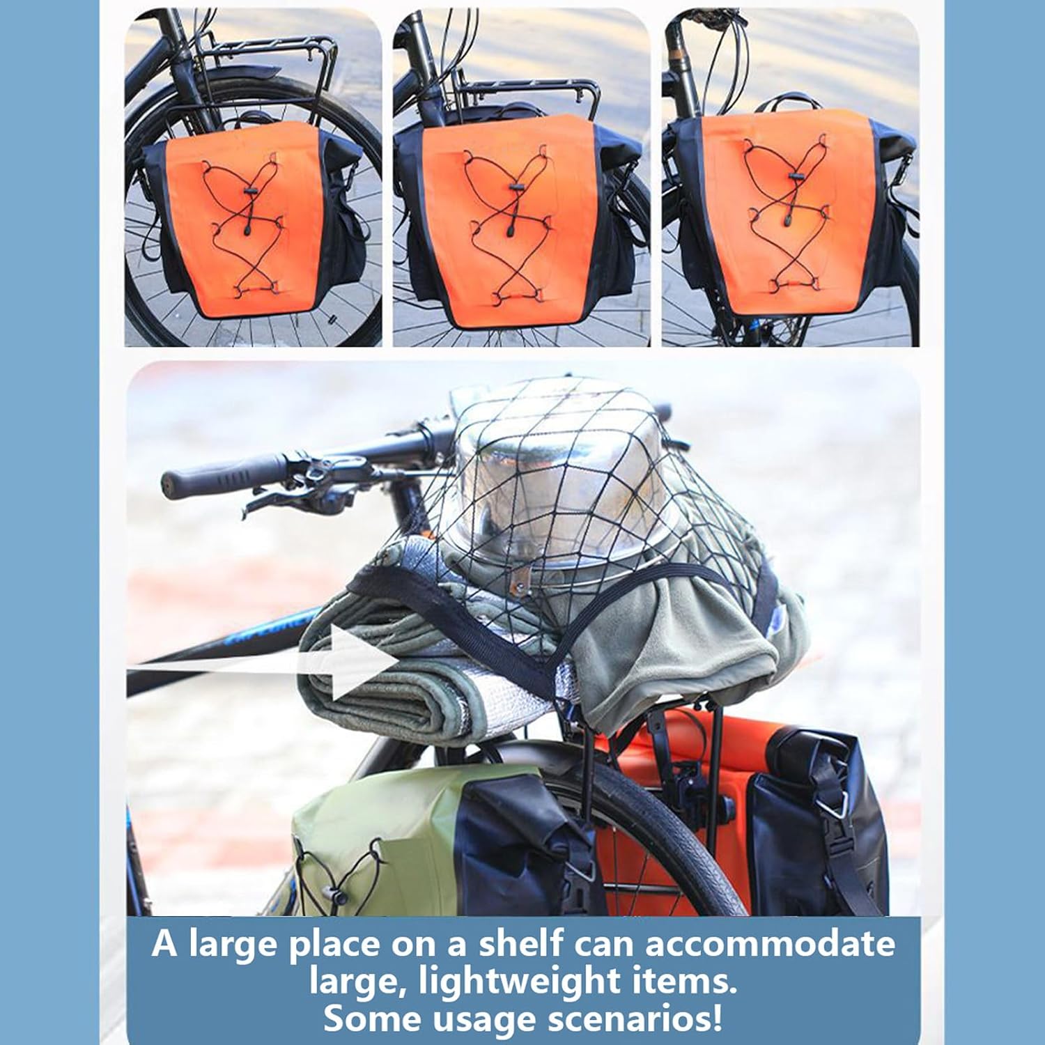 Bike Cargo Rack Stand, Pannier Road Cycling Equipment, Bike Front Pannier Rack Holder, Durable Bicycle Storage, Picnic Basket Garage Scooter Electric, Adult Commuter Cycling