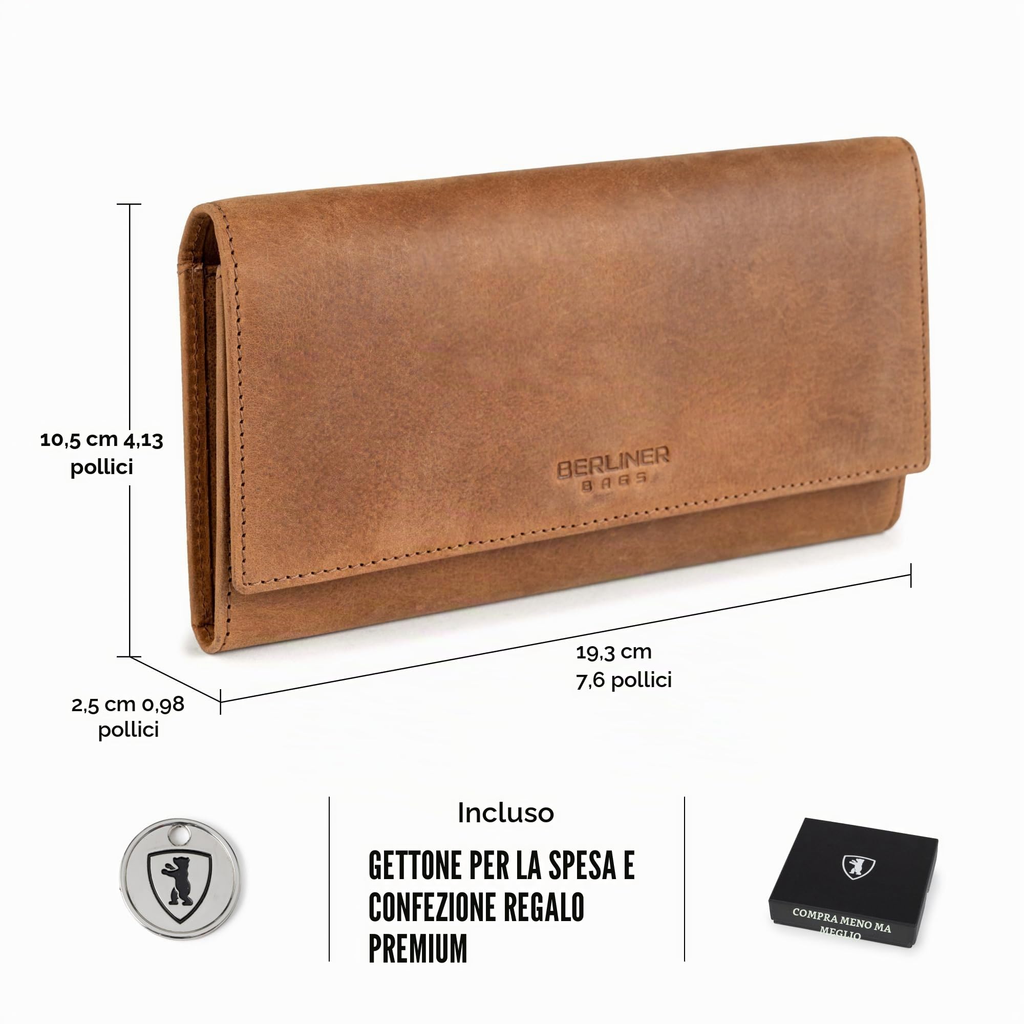 Berliner Bags Portafoglio Donna Pelle Iris, Grande Elegante con Portamonete, Porta Carte e Protezione RFID, Chiusura con Bottone – Marrone