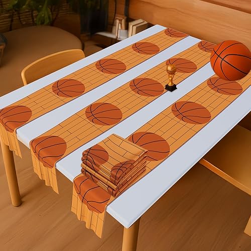 6 Pcs Basketball Party Table Runner, Basketball Centerpieces for Striped
