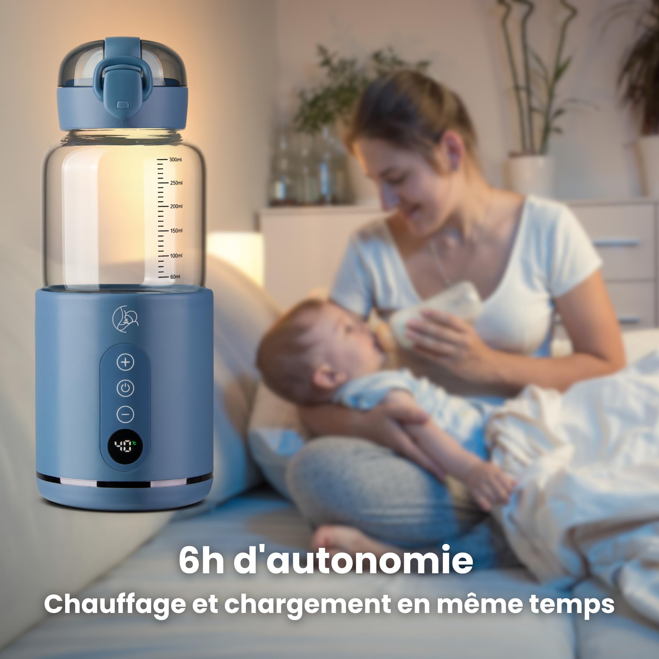 Chauffe Biberon Nomade et Portable, Chauffe Biberon Voiture pour Mères, Chauffe Rapide, Chauffe-Lait BPA Gratuit, Chauffage Rapide et Recharge Rapide - MyBabyBottle Bleu