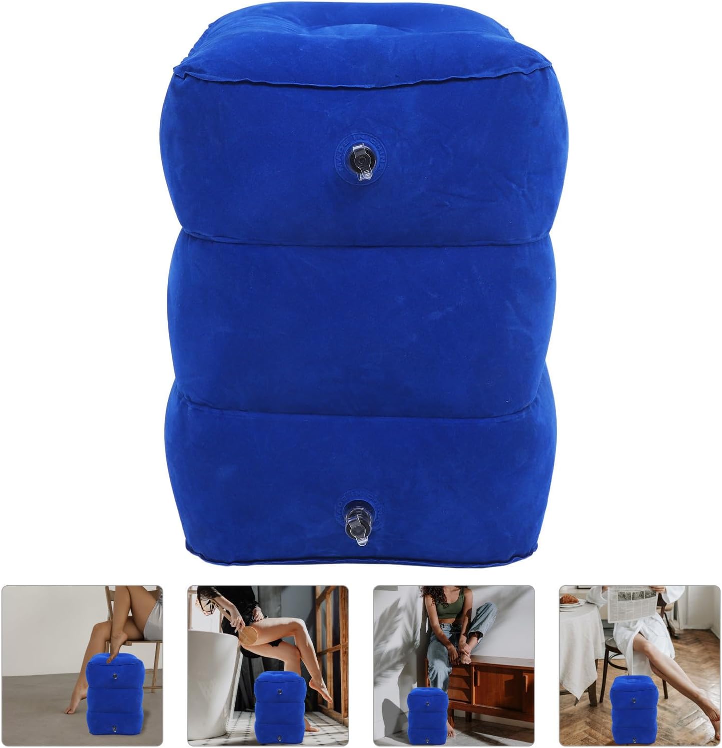 Inflatable Footrest Pillow with Adjustable Height, Foldable Design, Comfortable Flocking and PVC Material, Compact Travel Foot Rest Cushion for Use in Many Places and Airplane