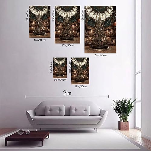 Miniatura 4 de UZWGG 1pcs Framed Wall Art Retro Christmas Tree with Metal Sheet Picture Wall Decor Print on Canvas Cyberpunk Interior Decor Artwork for Men's Cave