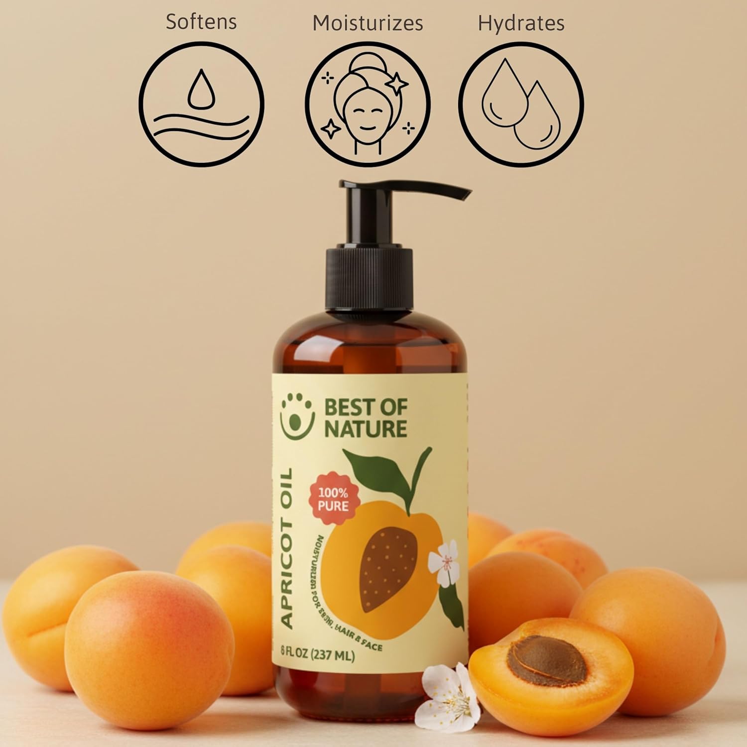 Best of Nature 100% Pure Apricot Oil – Lightweight Massage & Body Oil, Unscented Moisturizer for Hair, Skin, Face, Ideal Carrier Oil for Essential Oils, Half Gallon (64 fl oz) - Image 8