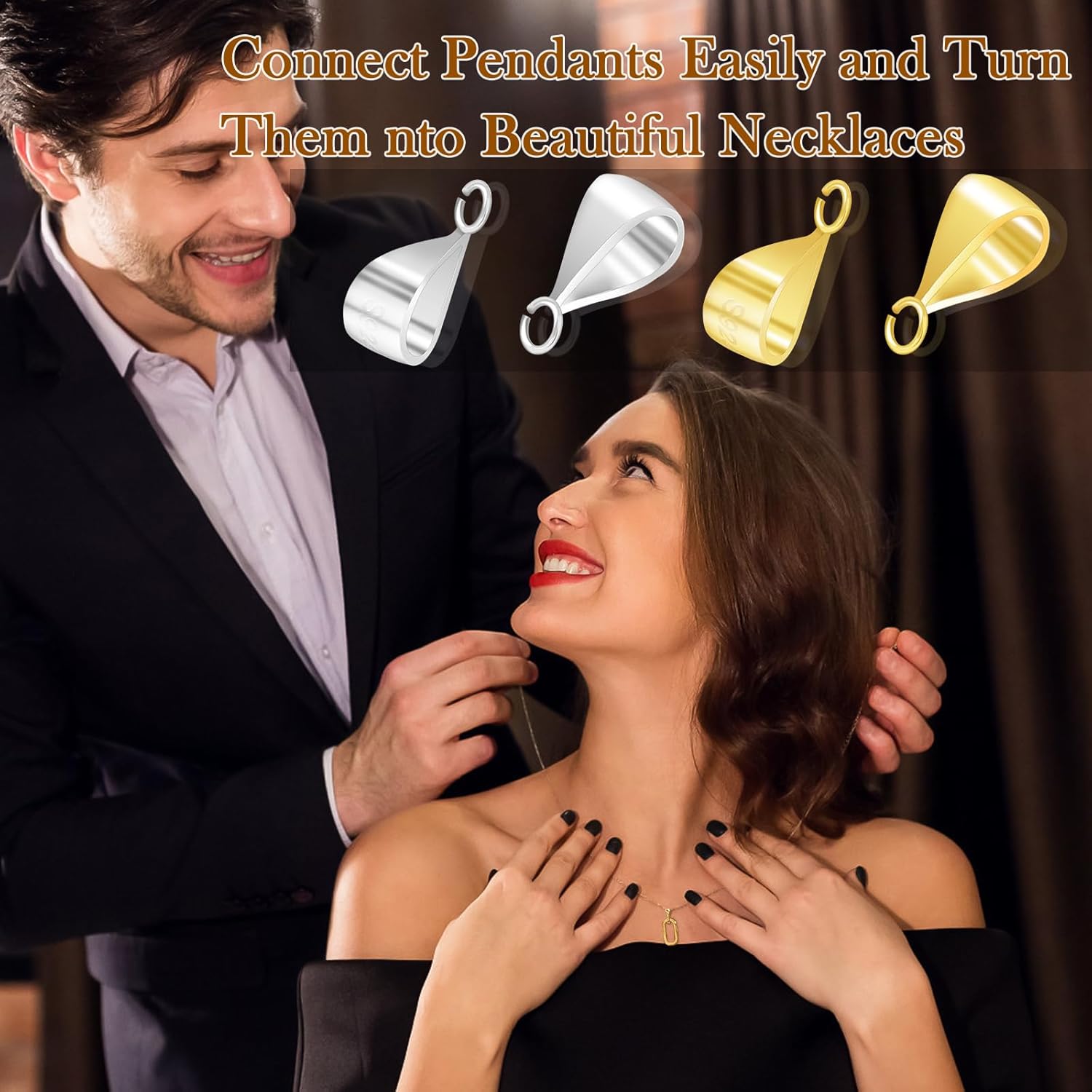 5PCS Sterling Silver Pendant Clasp for Necklace S925 Pinch Bails for Jewelry Making Pendant Slider Connectors with Open Loop Necklace Dangle Clip Bracelets Clasps DIY Charm Link Buckle (Gold) - Image 6