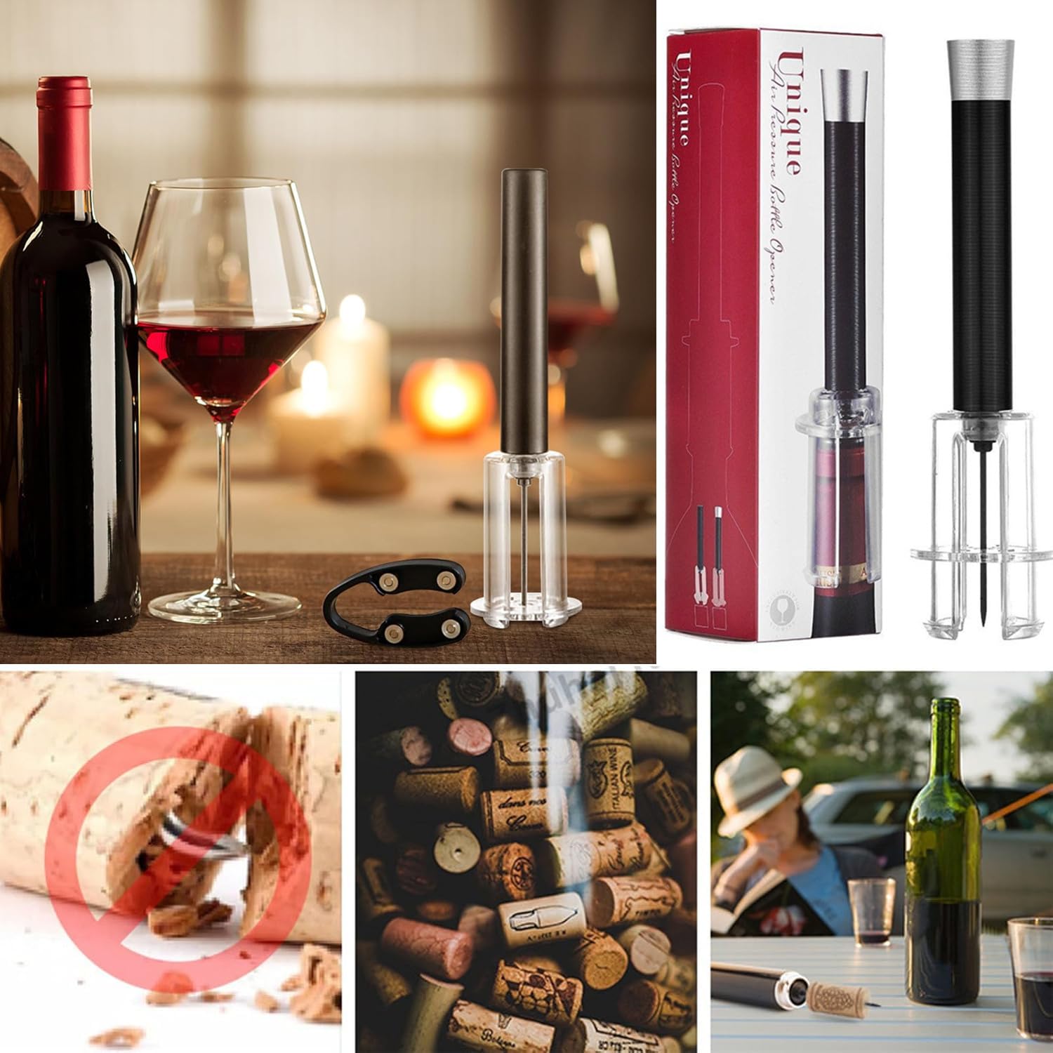 Sacacorchos Vino de Aire a Presión, Abridor de Vino a Bomba Elegante y Práctico Abridor de Botellas con Bomba de Aire a Presión Ideal y Fácil de Usar para Hogar y Restaurantes,Fiesta