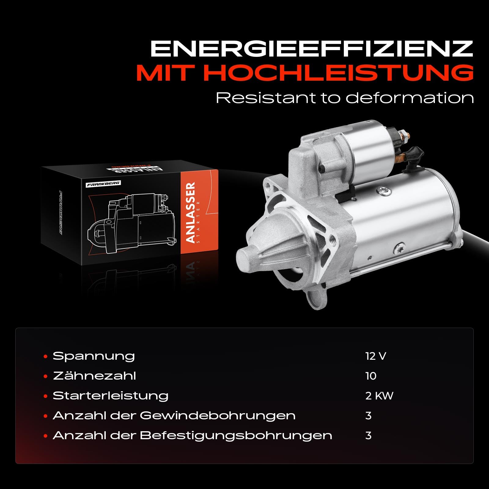 Frankberg Motor de arranque para automóvil Diesel 2 KW/12 V/10 dientes