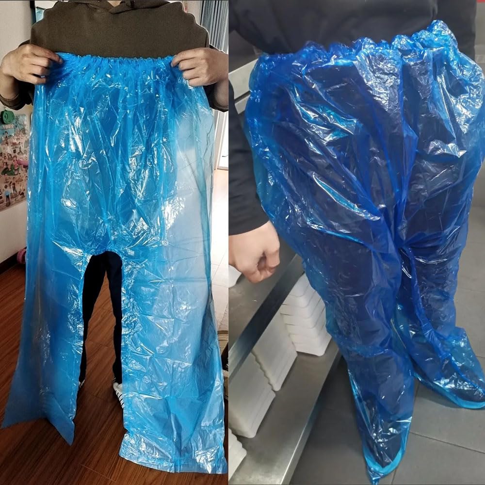 Pantalones de lluvia desechables unisex para adultos impermeables tubo largo con cubierta para zapatos plástico grueso paquete de 4