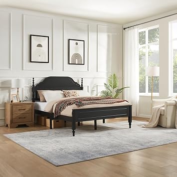 Queen Size Bed Frame with Soft Padded Headboard, Stylish Bedroom Furniture Mattress Not Included