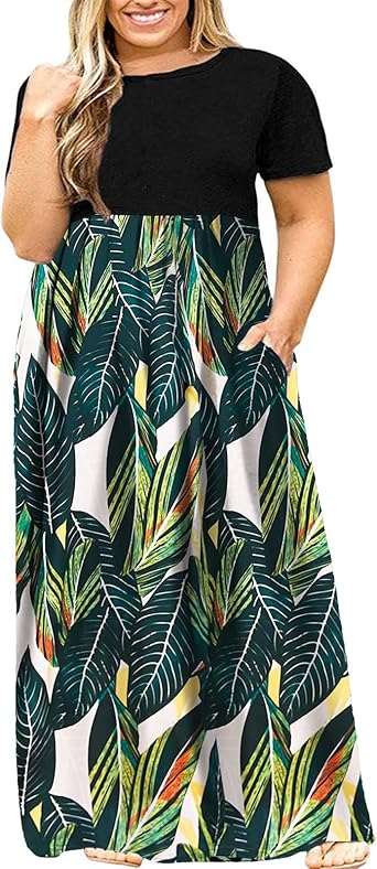 Halife Plus Size Dresses for Women Summer Casual Beach Long Maxi Dress with Pockets