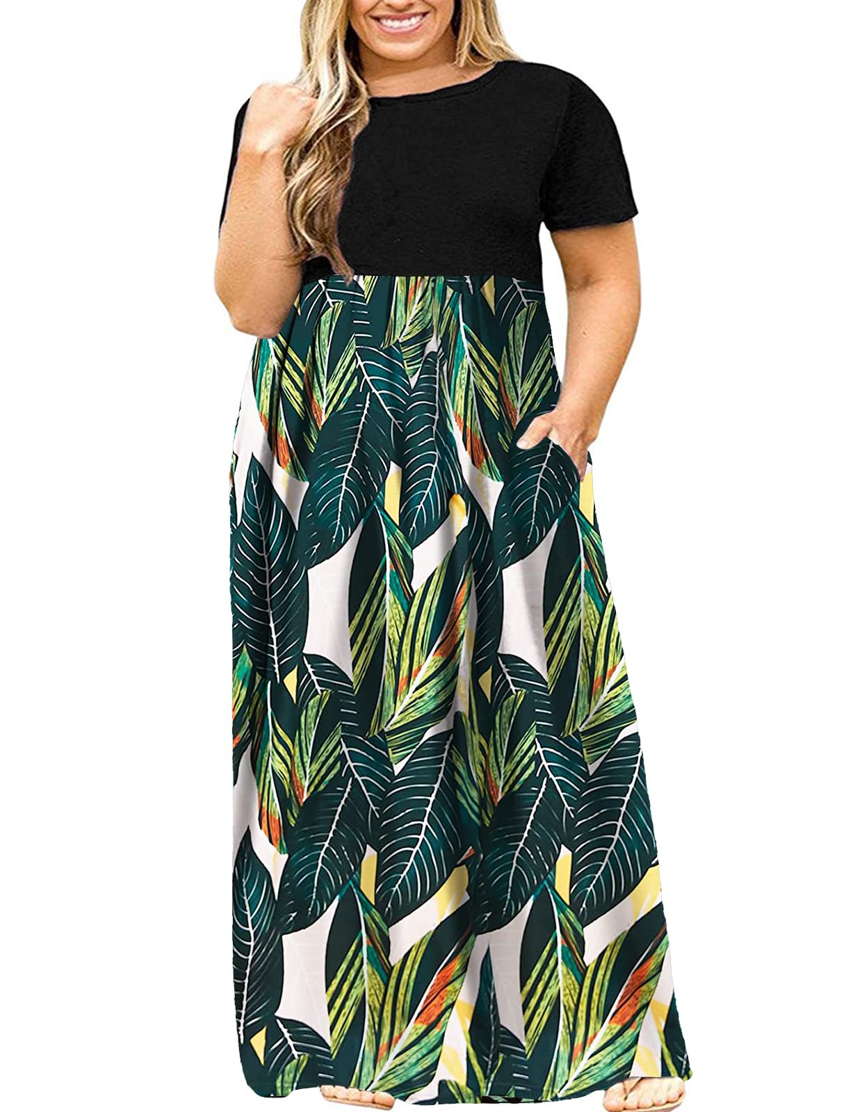 Women's Short Sleeve Plus Size Maxi Dress with Pockets Loose Casual Summer  Dresses XL-5X