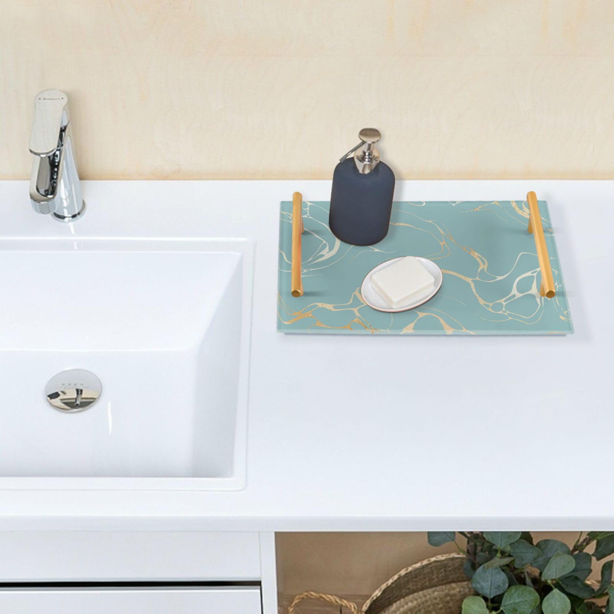 Turkusowa marmurowa taca z uchwytami - Lar taca do serwowania na zewnątrz na kanapę biżuteria perfumy i kolacja - Slish Home Decor Accessory