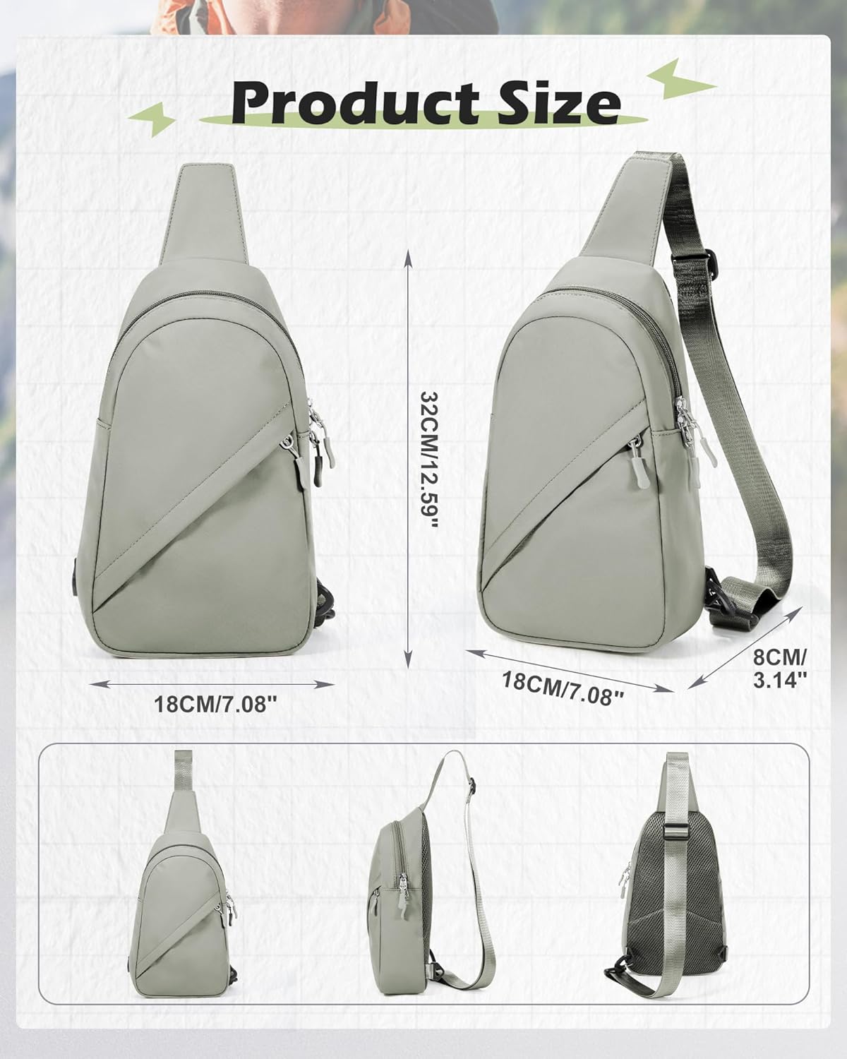 SEAFEW Small Green Sling Bag Crossbody Backpack Shoulder Bag for Men Women, Multipurpose Anti-Theft Cross Body Chest Bags, One Strap Backpack for Walking Biking Travel Cycling - Image 3