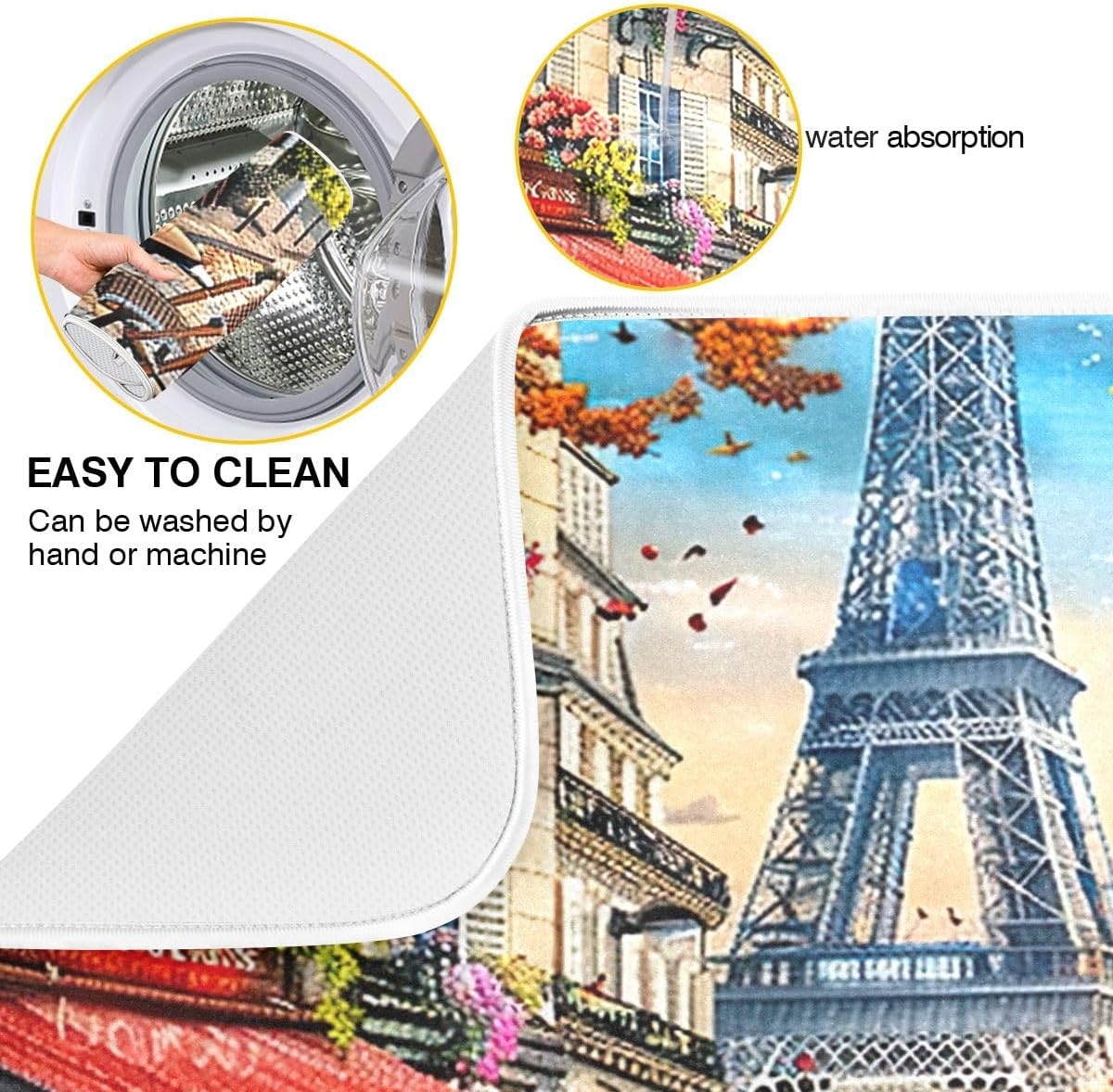 Paris Street Scenes Dish Drying Mat Dish Dryer Matt Large Dish Mat Drying 18 x 24 Dish Drying Pad for Kitchen Counter Dish Drainer Mats
