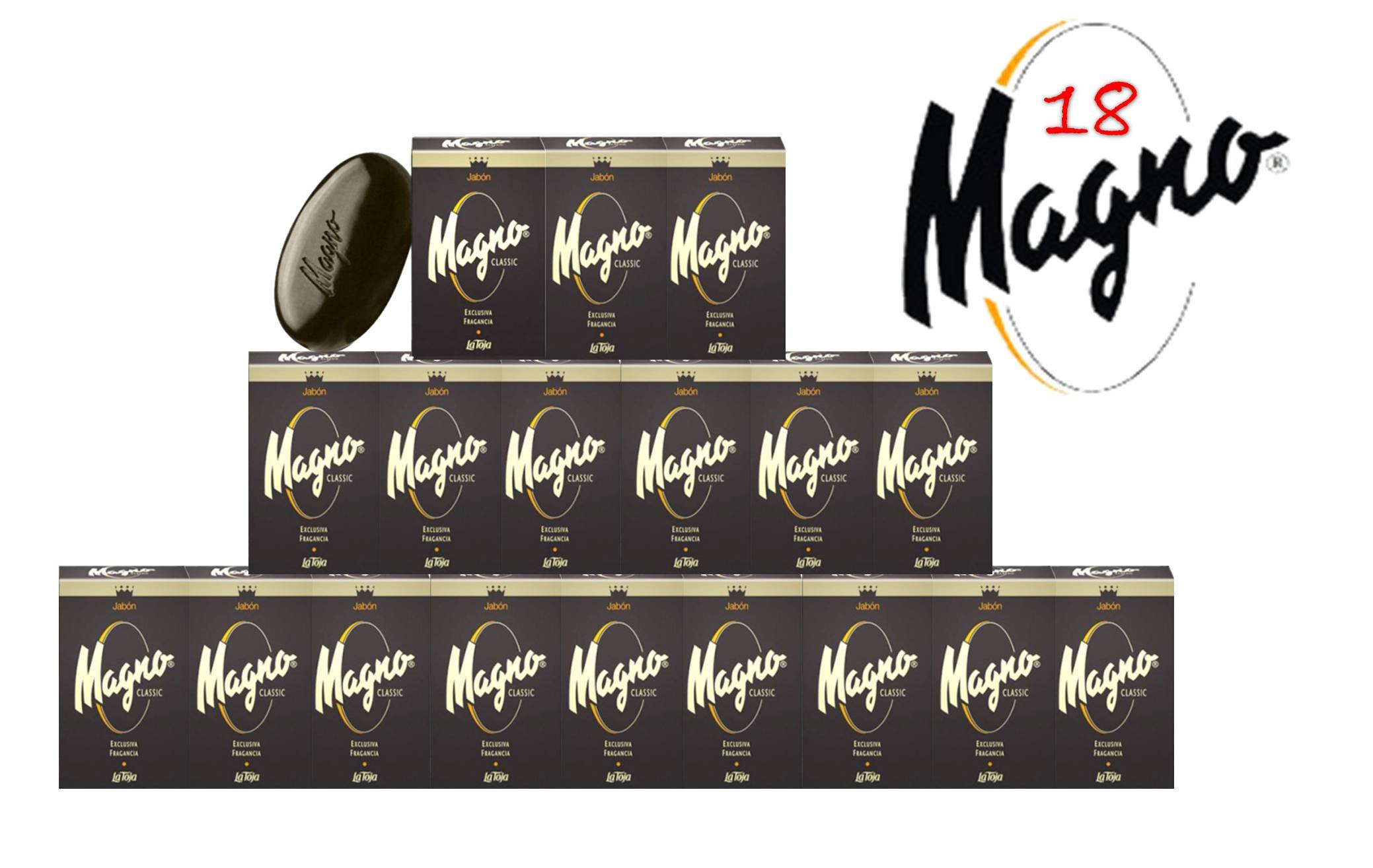 Magno Soap 4.4 oz La Toja. Magno Classic Black 18 pack