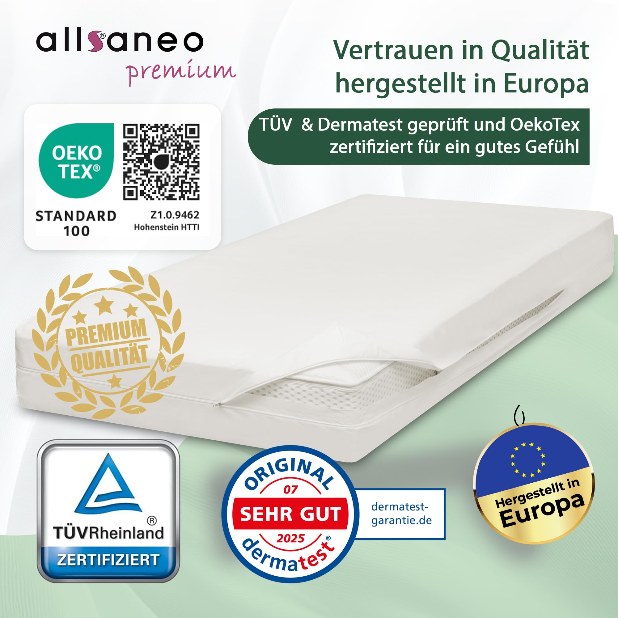 allsaneo Premium Encasing, coprimaterasso 180 x 200 x 30 cm, per chi soffre di allergie, extra morbido e leggero, rivestimento intermedio antiacaro per materasso