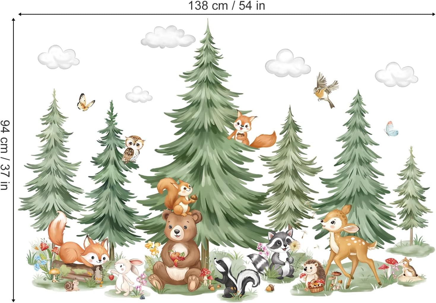 decalmile Mountain Tree Woodland Wall Decals Large Pine Tree Forest Animal Bear Deer Fox Wall Stickers Kids Room Baby Nursery Bedroom Home Decor - Image 5
