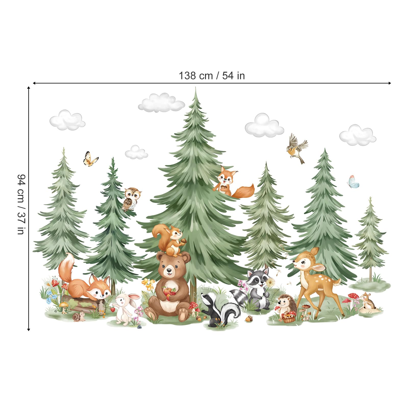 Pegatinas De Pared Infantiles Animales Del Bosque - Vinilos Decorativos Grandes, 4 Hojas De 30x90 Cm, Para Habitación Niños