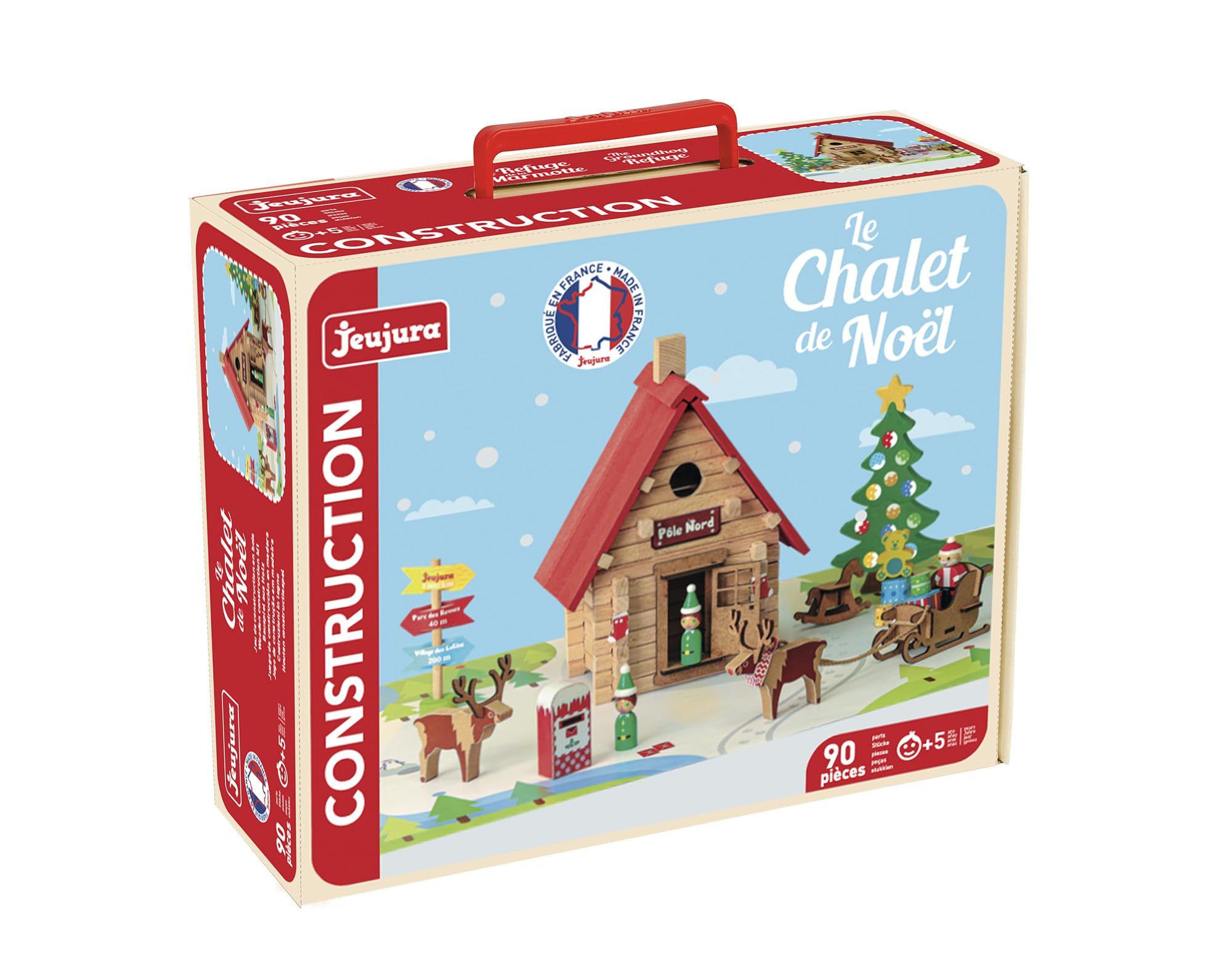Jeujura - Lo Chalet di Natale - 90 pezzi - Giochi di Costruzione nella valigia di cartone - A partire dai 5 anni - Agilità - Creatività - Manipolazione - Catalogo fornito - 8094