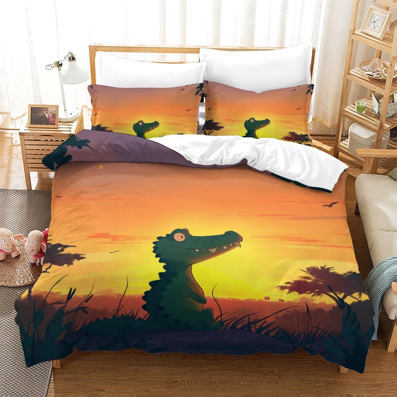 Housse de couette dinosaure en microfibre douce et respirante 200x200