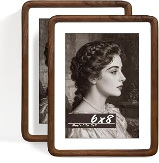 6x8 Picture Frame Set of 2, Solid Walnut Wood Frame, Real Glass