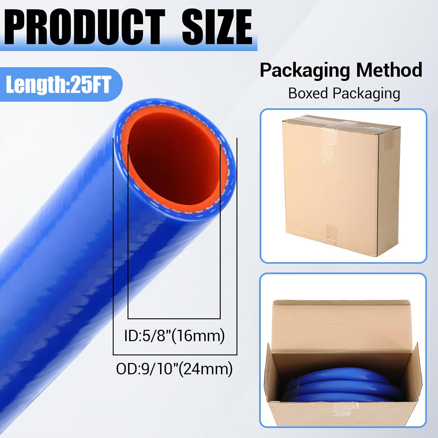 Outus 5/8" ID Silicone Heater Hose 25ft Roll, Coolant Radiator Straight 75 Psi Pressure Reinforced High Temperature for Water/gas Transportation for Vehicle Cooling Systems(Blue)