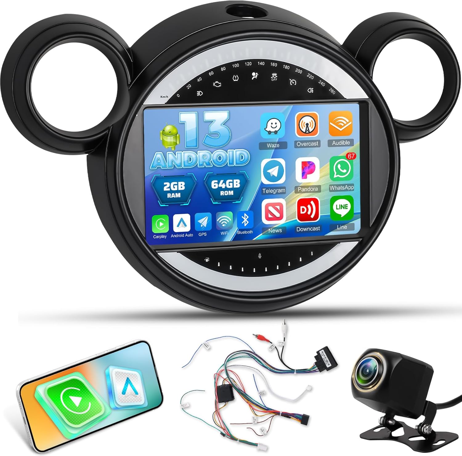 (Similar)(missing style)Upgrade 2G+64G Car Stereo for BMW Mini Cooper Countryman R60 2011-2016/R61 Paceman 2013-2016 with Wireless Carplay/Android Auto - 9 Inch Android Touchscreen Radio with WiFi, GPS, EQ, SWC, Km/h Mini Cooper R60 2011-2016/R61 2013-2016