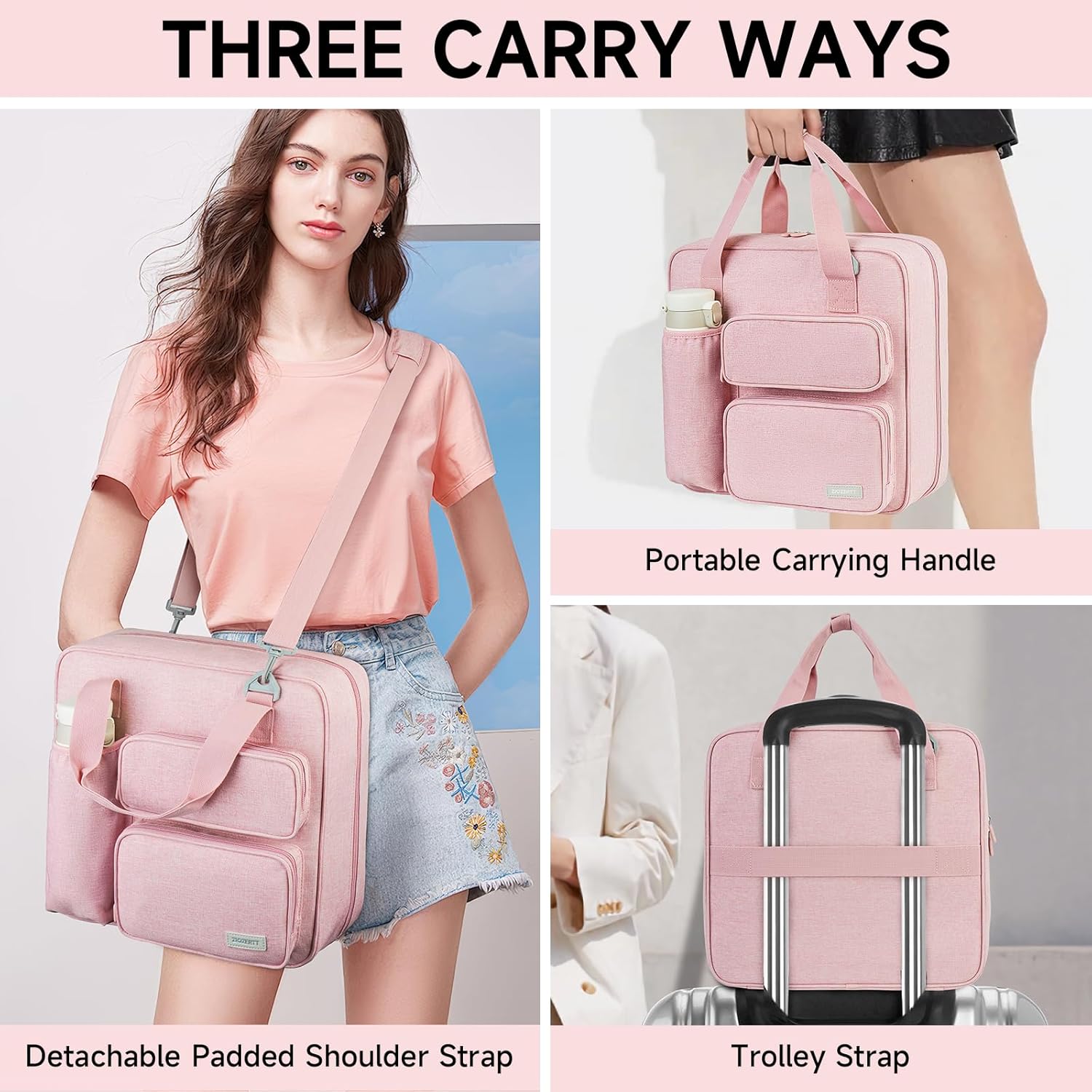 Zipper Binder 3 Ring, 700 Sheets Capacity, Binder 3 Inch with Shoulder Strap Fits 13 Inch Laptop for School and Office,Pink