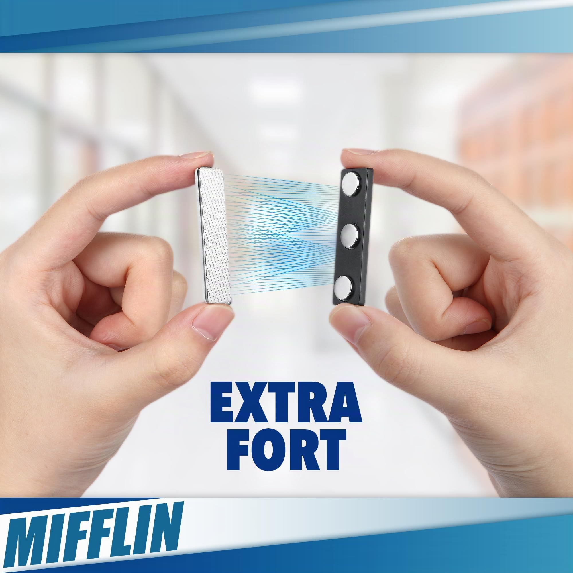 Porte-nom Mifflin avec 100 aimants de badge 44,5 x 12,7 mm et 3 aimants en néodyme extra puissants pour porte-badge d'identification