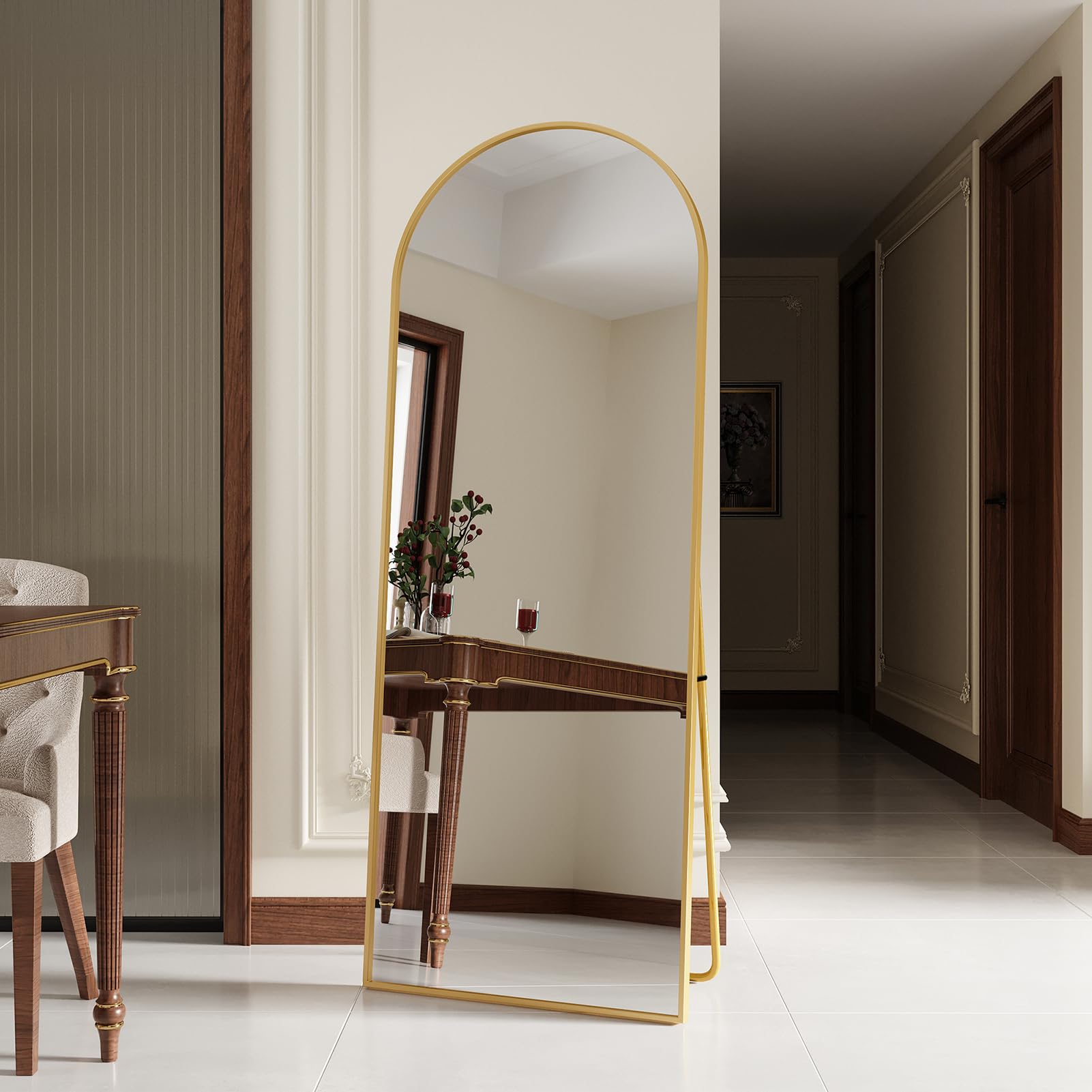Specchio a Figura Intera 162x53 cm,Specchio da Terra ad Arco con Specchio da Parete Grande con Cornice in Alluminio e vetro infrangibile,Appoggiare o Appendere per Soggiorno,Corridoio,Gold