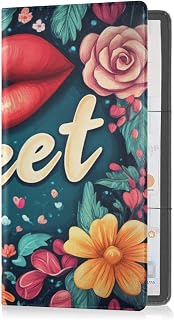 Pu Leather Auto Registration Insurance & ID Card Holder Men Women Vehicle Glove Box for any Car, Truck, Motorcycle, Trailer or Boat Valentines Day Flowers Red Lips Sweet