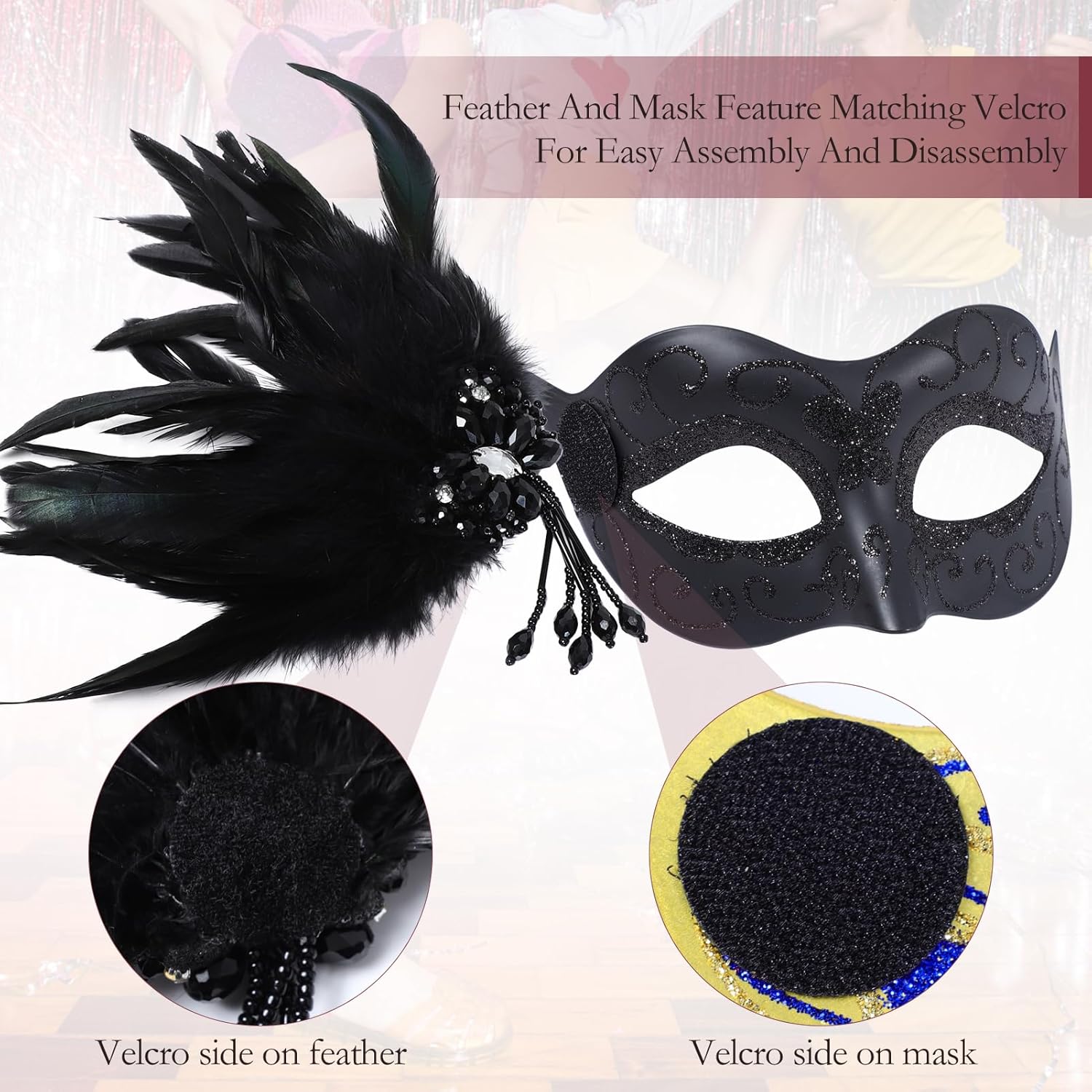 Masquerade Mask for Women Venetian Party Mask Costume Mask with Feathers for Cosplay, Halloween Prom Ball Decor - Image 3