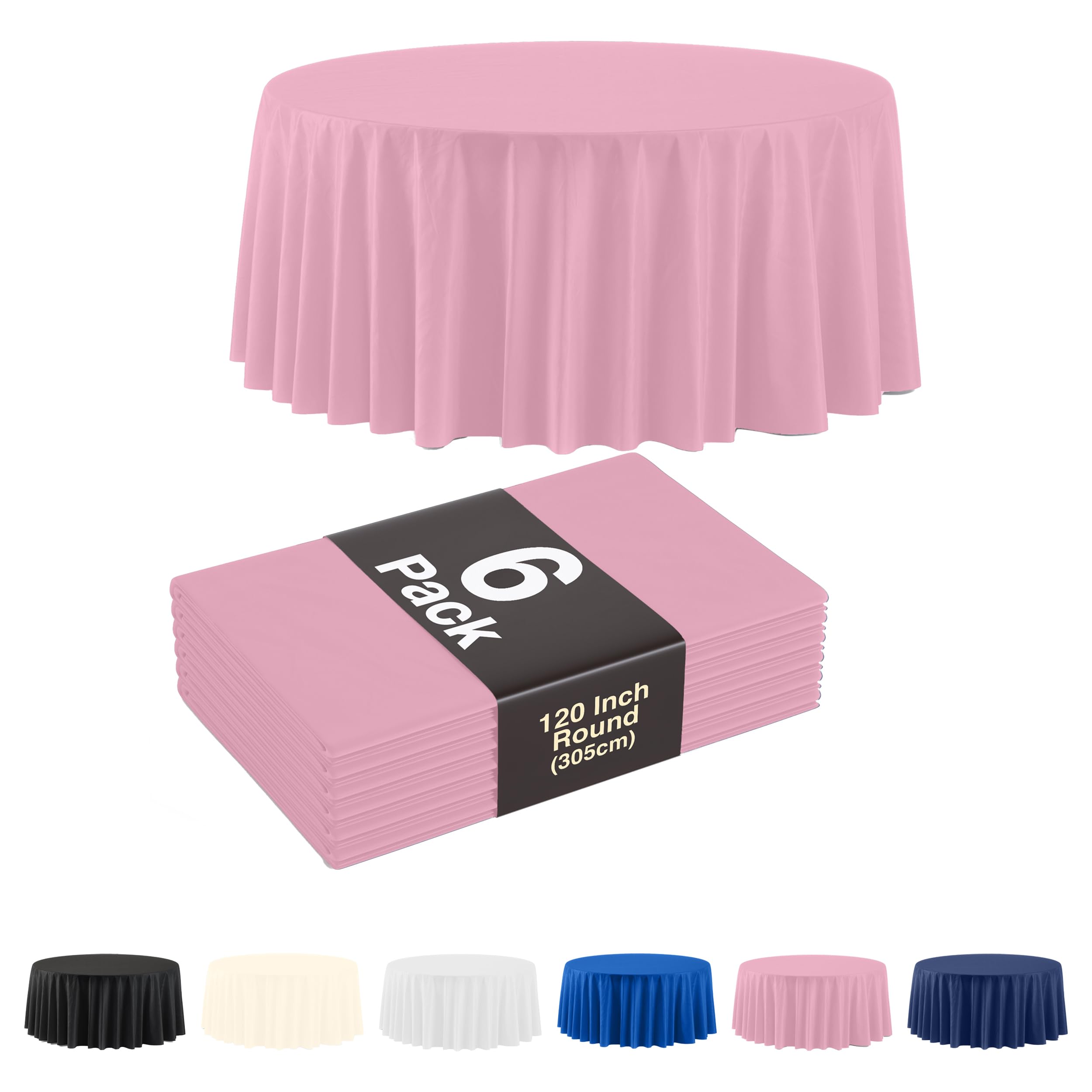 Exquisite Pack of 6 Pink Plastic Table Cloth - Size: 120 Inch Round Tablecloth for Parties - Ideal for for Birthdays, Parties, Summer & More