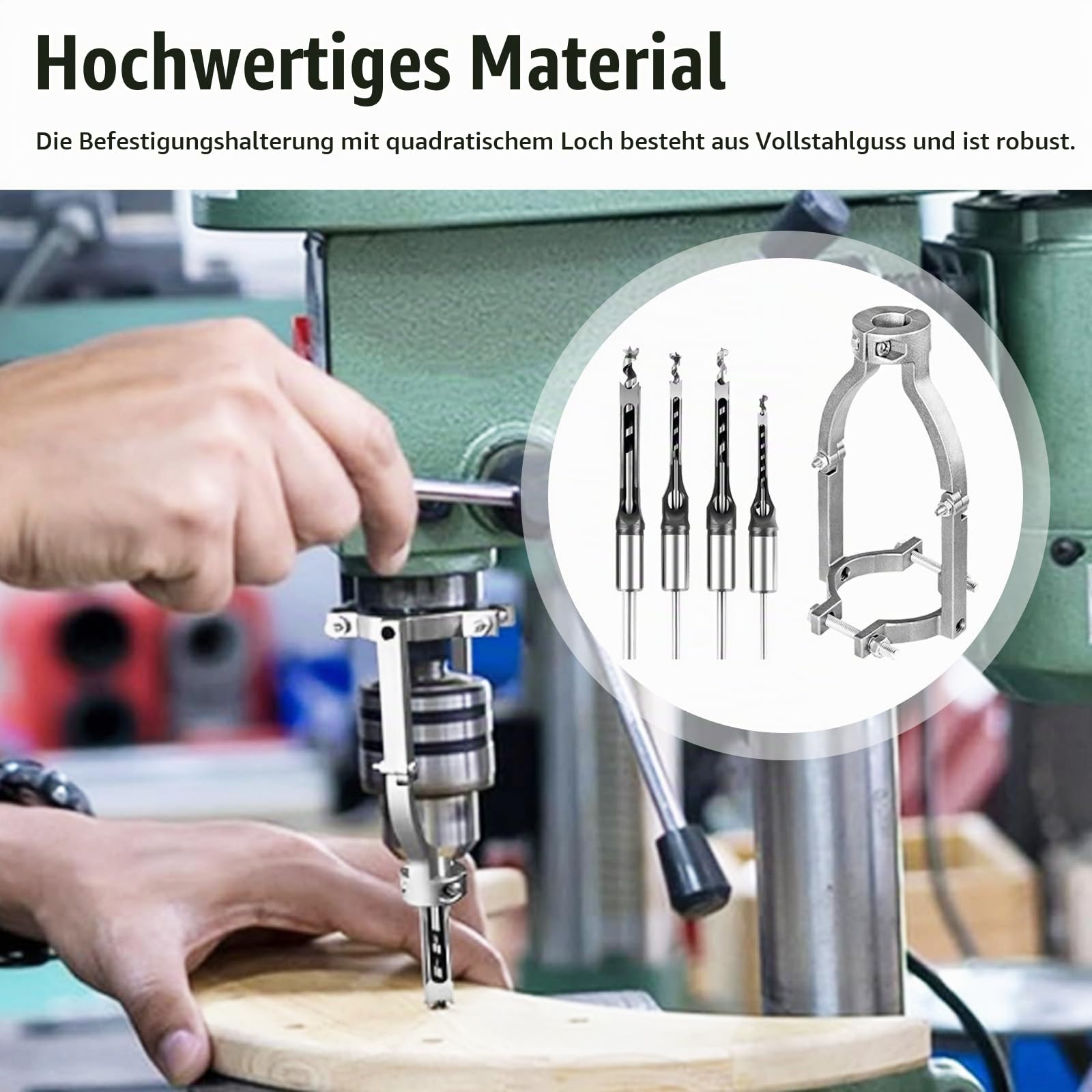 Vierkantbohrer, Ständer für Bohrmaschine mit 4 Vierkantlochbohrer 6,4/8/9,5/12,7 mm Vierkantbohrer Festhalter für Tischbohrmaschine und Handbohrmaschine Square Hole Drill Bit Sets 38-55mm
