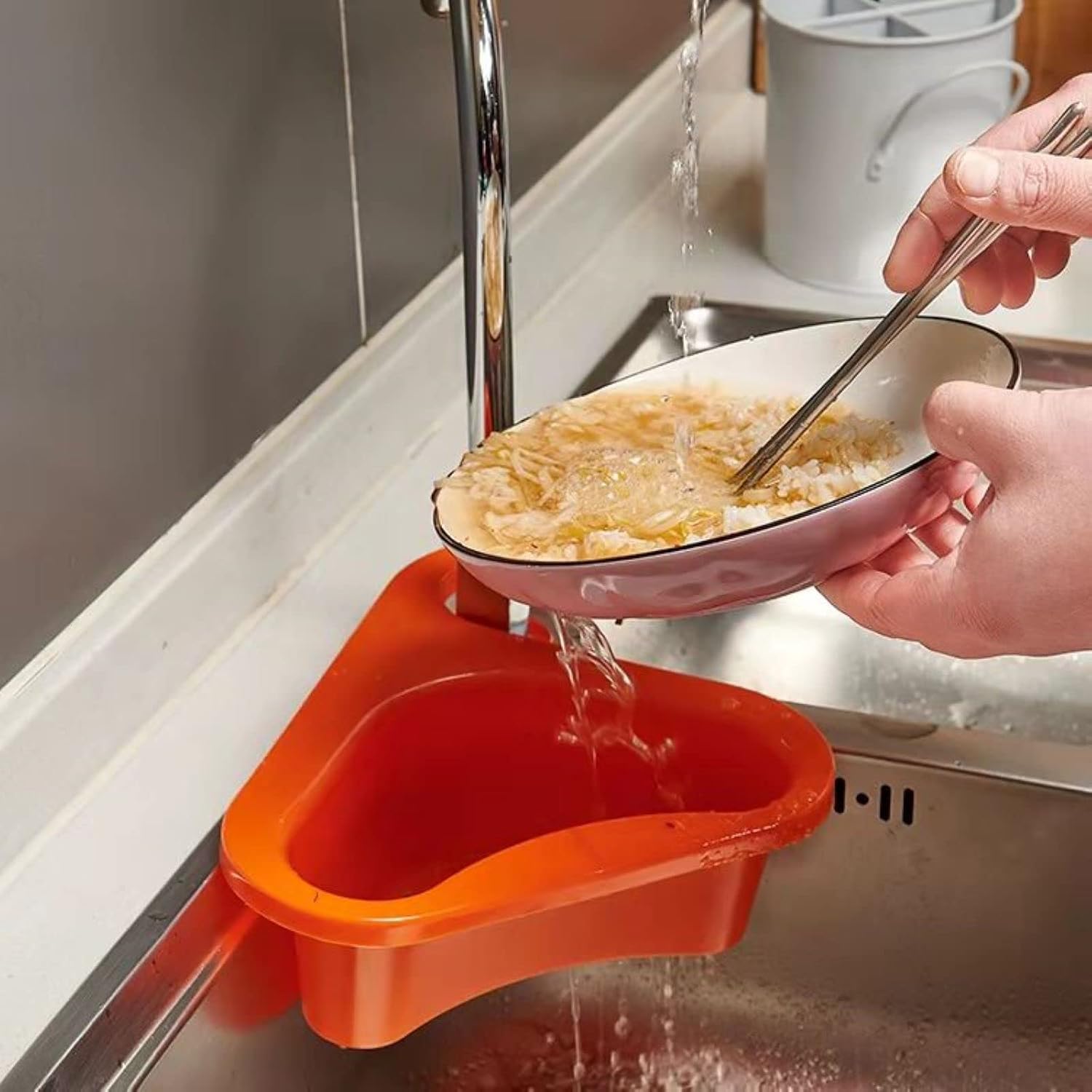 Selaginella 2pcs Side Kitchen Sink Swan Drain Strainer Basket Corner Multifunction Food Catcher Filter Triangle Drainage Rack Sink Net Over The Sink Colander(Blue)