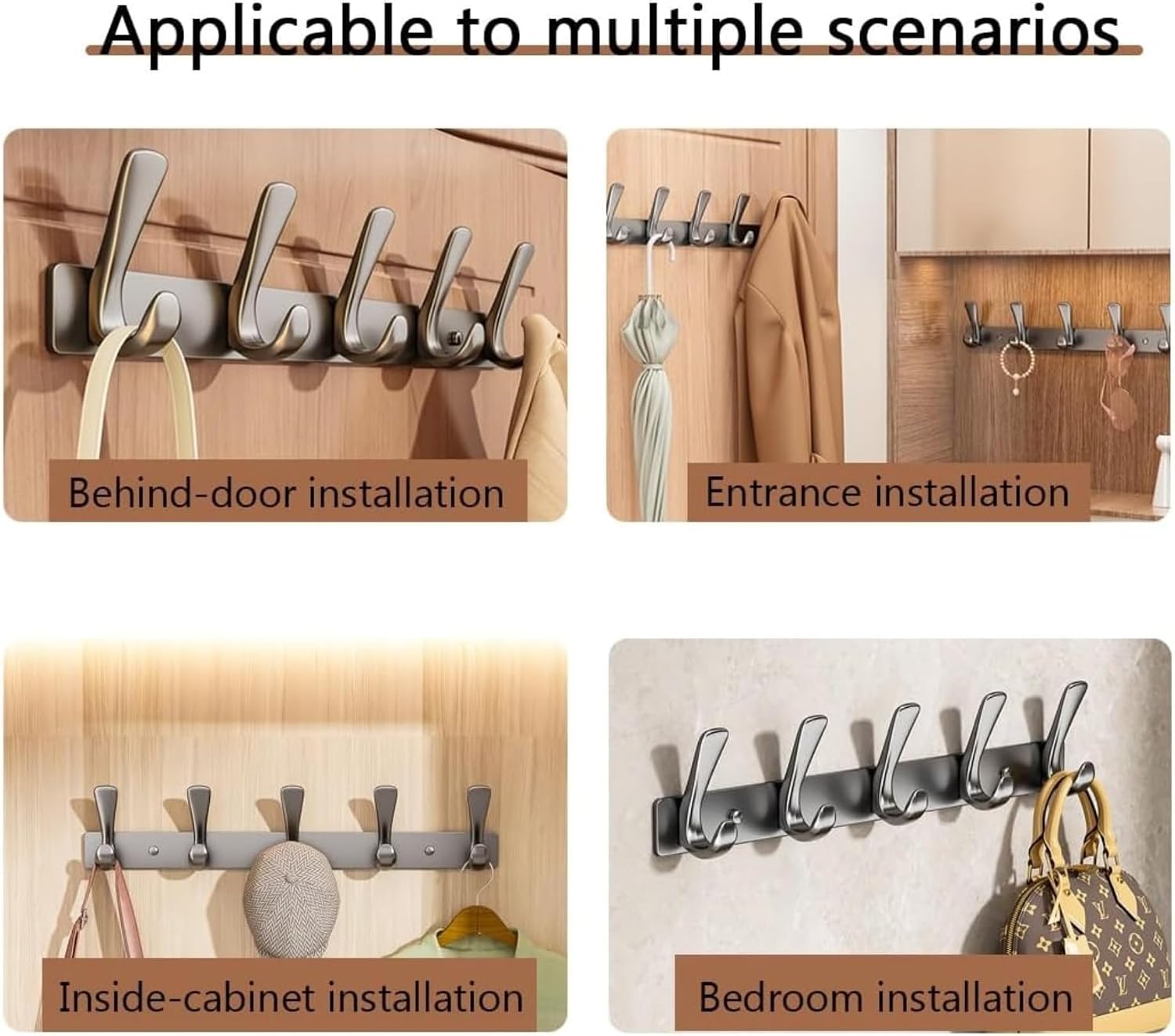 Aluminum Coat Rack︱Coat Hooks Wall Mounted︱4/5/6/7/8 Dual Hooks︱Anti-Rust Clothes Hook for Coats, Bags, in The Hallway, Bedroom, Living Room