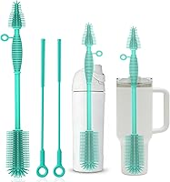 Vista 7 de Juego de cepillos para limpiar botellas y popotes, cepillo de silicona para botellas con mango resistente para botellas de agua, vasos, biberones