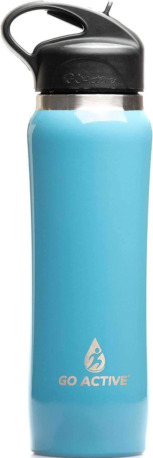 GO Active Insulated Water Bottle with Straw. Stainless Steel Fitness Bottles with Double Walled Vacuum Insulation are Leak Proof, BPA Free Great for Yoga and Keep ice 24 Hours!