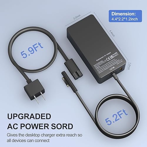 Miniatura 4 de Cargador Surface Pro de 127 W, Surface Book 3 compatible con Microsoft Surface Book 3 2 1, Surface Pro X 9 8 7 6 5 4 3, Surface Laptop 5 4 3 2 1,