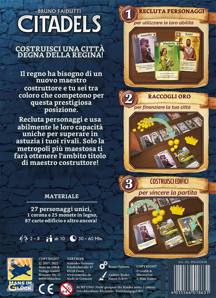 Hans im Glück | Citadels (Edizione 2023) | Gioco di Famiglia | Gioco di Carte | 2-8 Giocatori | dai 10+ Anni | 30-60 Minuti | Tedesco