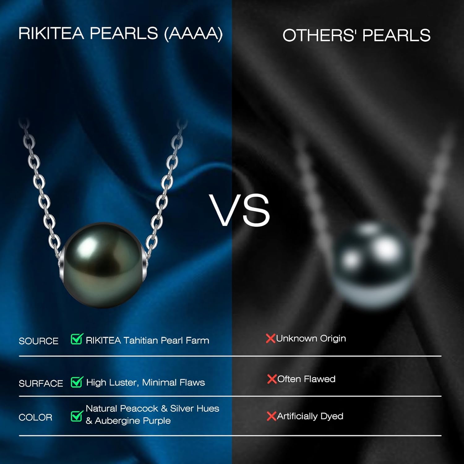 18K Solid Gold Genuine Tahitian Black Pearl Pendant with Sterling Silver Chain, AAAAA 9-12mm Seawater Pearls - Christmas Gift for Wife Mom, Women Necklace Jewelry for Wedding Anniversary Birthday