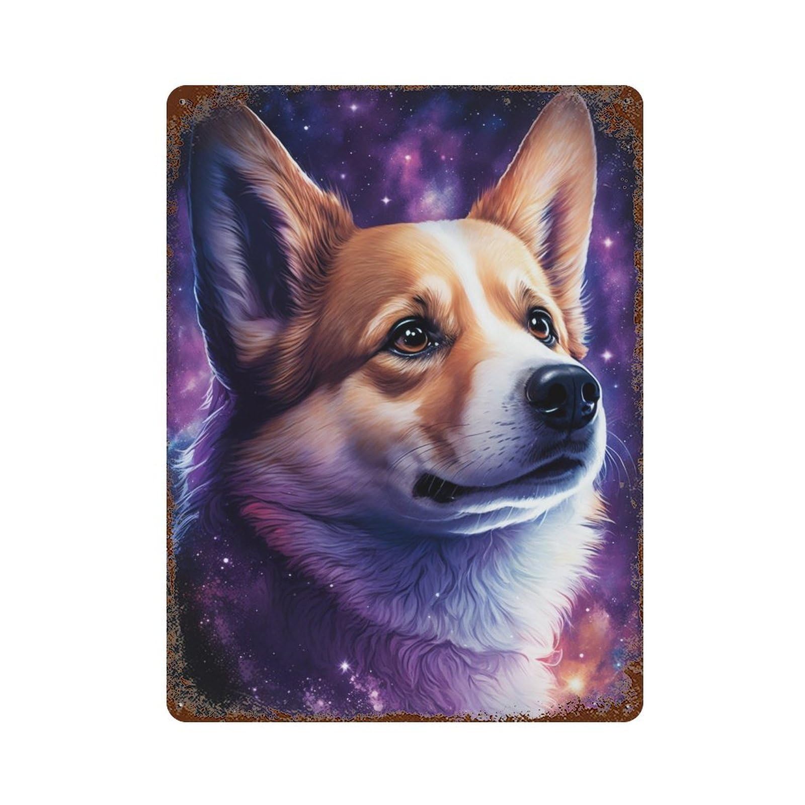 Cosmic Corgi Portrait-20 Rustic Tin Plaque 15.7"x11.8", Novelty Wall Decor for Garage, Pub Or Kitchen