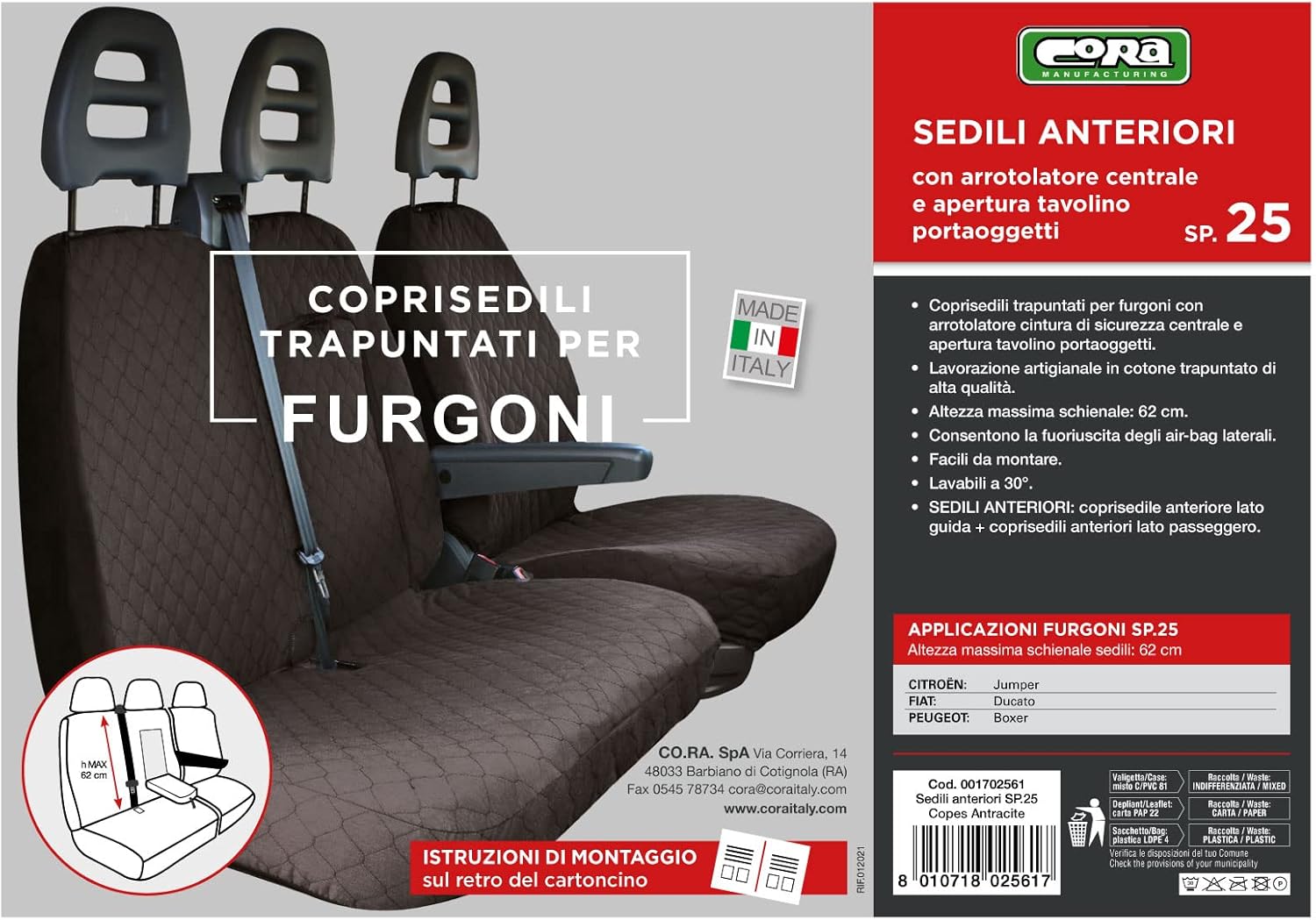 CORA 001702561 Front Van Seat Covers Size SP25 Tess. Copes Anthracite