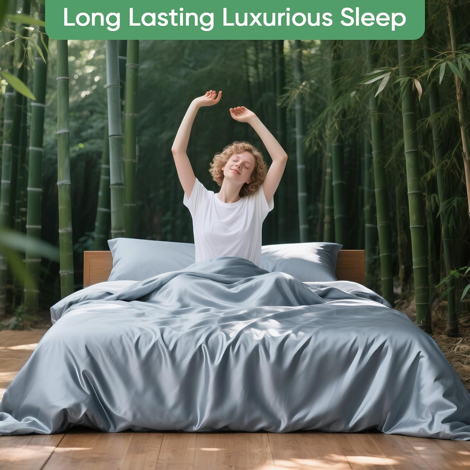 Luxury Organic Tencel & Viscose from Bamboo Cooling Sheet Set,Silky Soft Lyocell Sheets with Deep Pocket, Hypoallergenic & Breathable Bedding with Pillowcases (Sterling Blue, Queen) - Image 7