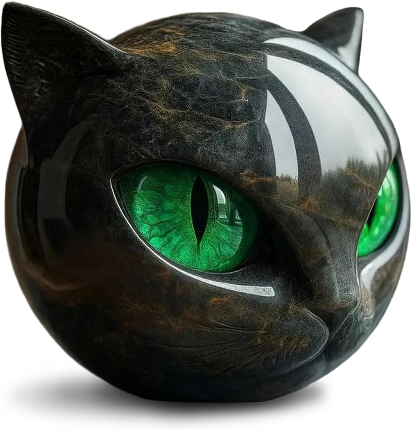 Luxury Black Cat Stone Sculpture Lucky Gemstone Resin Cat Figures with Green Eyes Refined for Home Office Halloween Decor