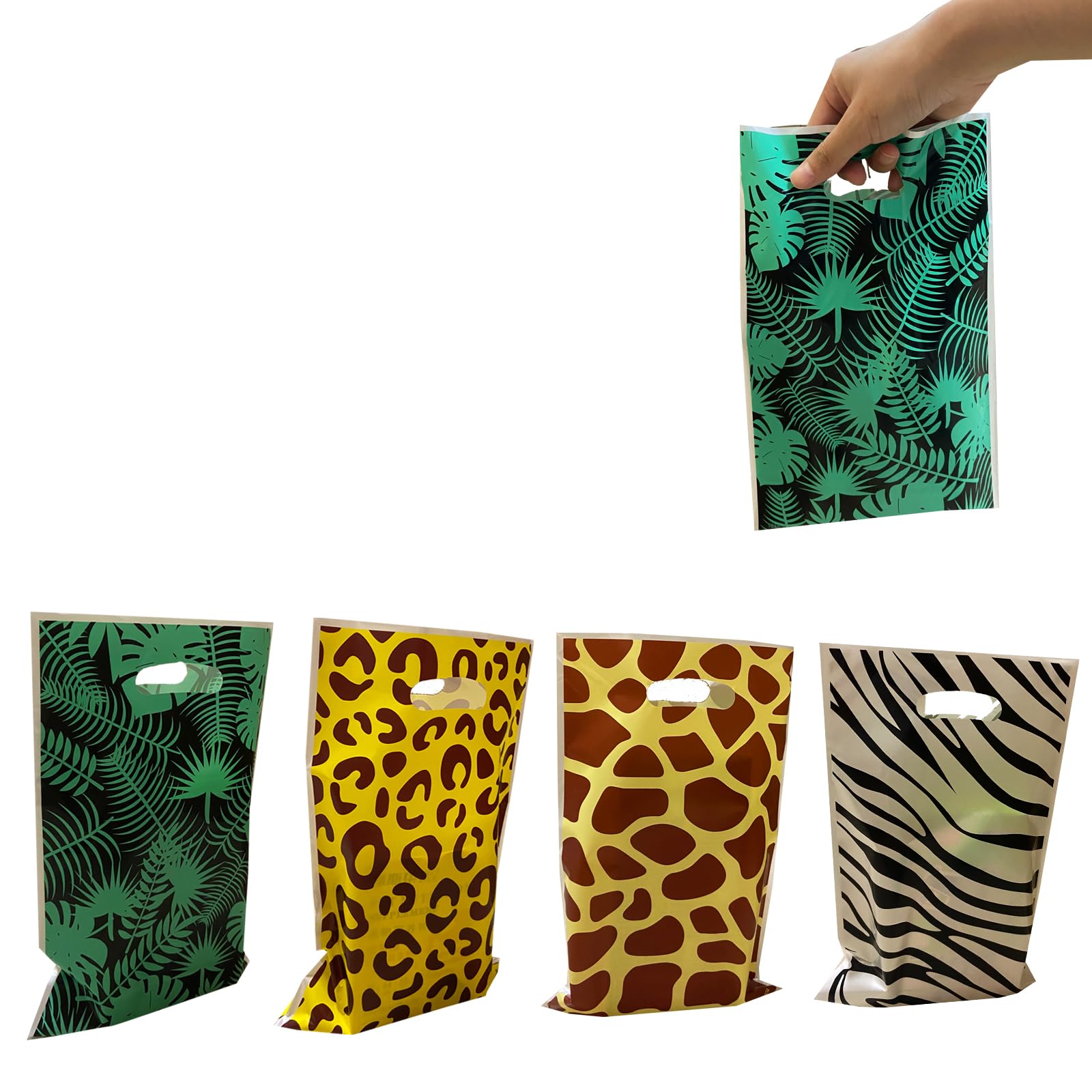 40Pcs Animal Print Party Bags Zoo Print Goody Candy Treat Bags Jungle Safari theme Plastic Gifts Bags Party Favor Supplies for Birthday Decoration