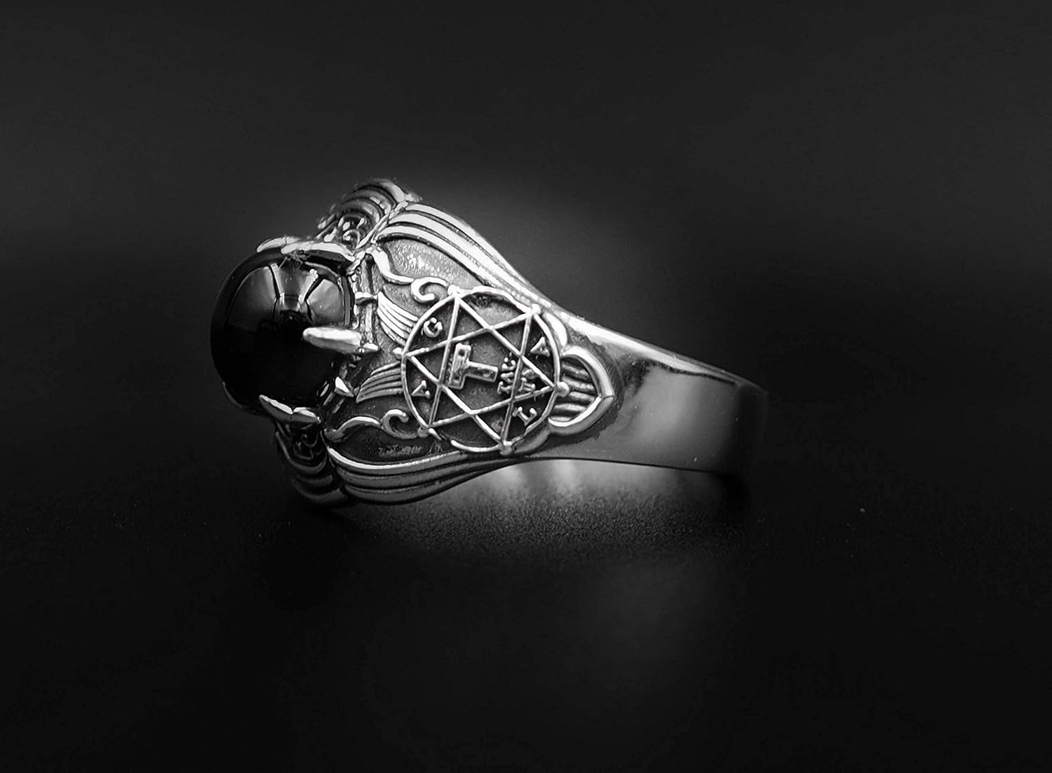 Onyx Goetia Hexagram Seal of Solomon ring, Magic Hexagram Amulet Ring Women's and Men's Ring 925 Sterling Silver Size 6-15